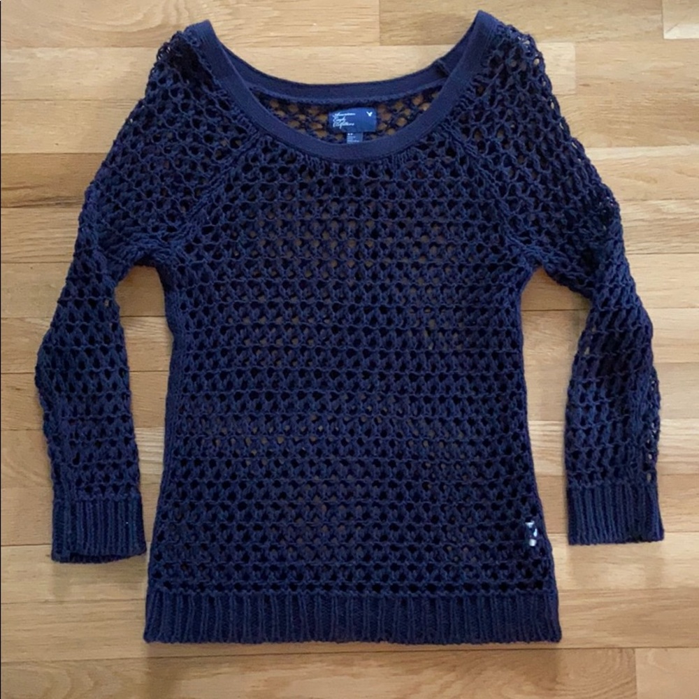Navy Crochet Sweater